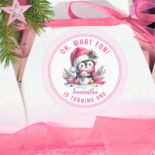 Pegatina Redonda Pingüino Cute Oh Qué Divertido Chica de Invierno P (Subido por el creador)