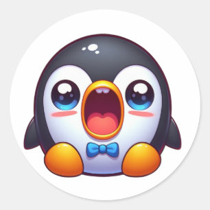 Pegatina Redonda Pingüino Cute Vergonzoso