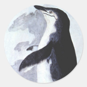 Pegatina Redonda Pingüino de Barbilla, Aves Antiguas de la Antártid