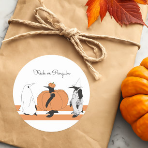 Pegatina Redonda Pingüino de calabaza personalizado divertido Hallo