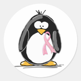 Pegatina Redonda Pingüino de Cáncer de Mama