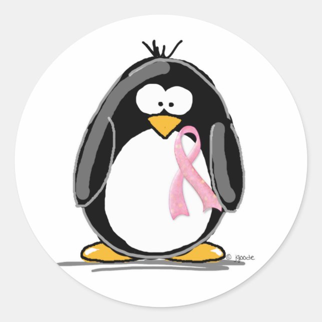 Pegatina Redonda Pingüino de Cáncer de Mama (Anverso)