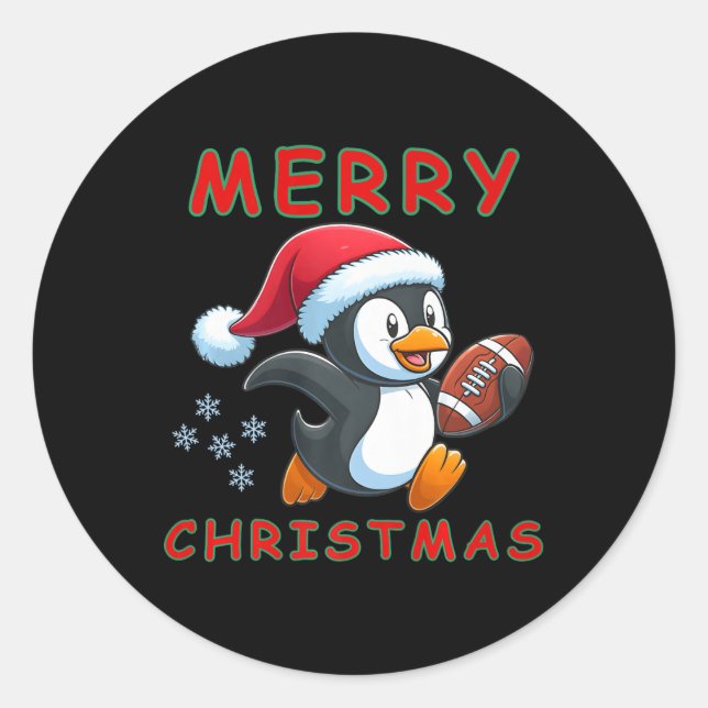 Pegatina Redonda Pingüino de fútbol Navidad (Anverso)