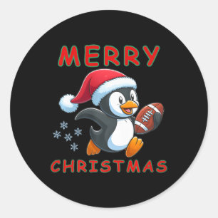 Pegatina Redonda Pingüino de fútbol Navidad