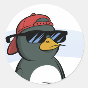 Pegatina Redonda Pingüino de Guay con gafas de sol