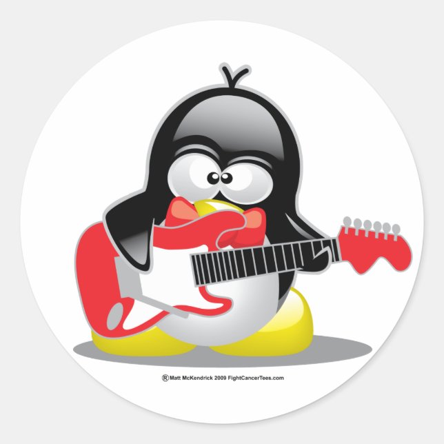 Pegatina Redonda Pingüino de guitarra eléctrica (Anverso)