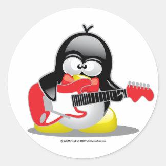Pegatina Redonda Pingüino de guitarra eléctrica