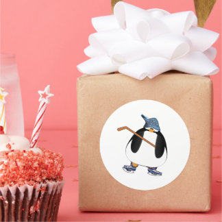 Pegatina Redonda Pingüino de hockey