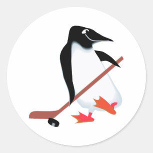 Pegatina Redonda Pingüino de hockey