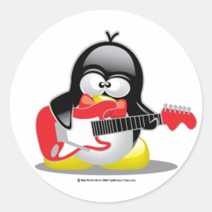 Pegatina Redonda Pingüino de la guitarra eléctrica