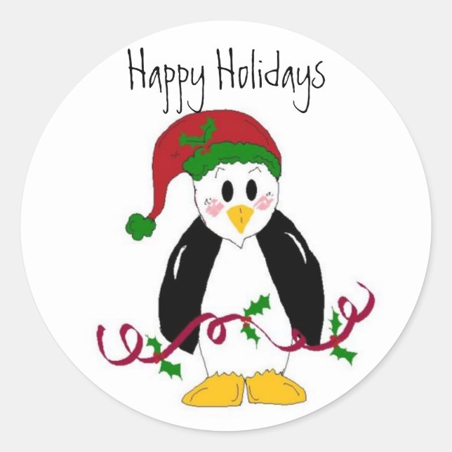 Pegatina Redonda Pingüino de Navidad (Anverso)