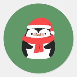 Pegatina Redonda Pingüino de Navidad lindo en sombrero de Santa per