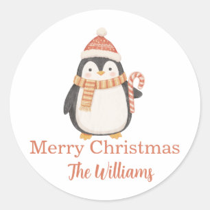 Pegatina Redonda Pingüino de Navidad personalizado 