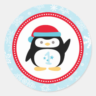 Pegatina Redonda Pingüino de primer cumpleaños de Winter ONEderland