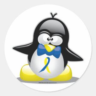 Pegatina Redonda Pingüino de síndrome de Down
