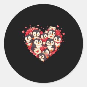 Pegatina Redonda Pinguino Divertido Corazón San Valentín Pinguino M