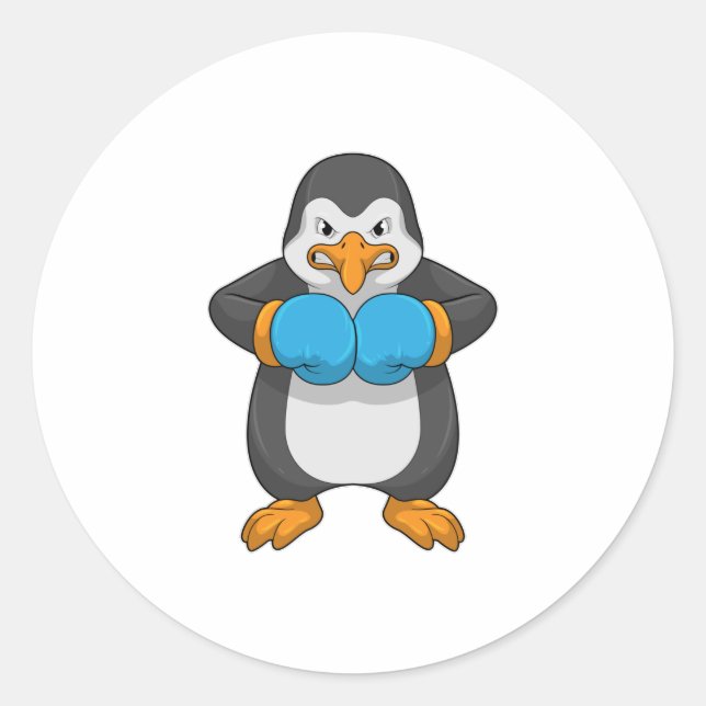 Pegatina Redonda Pingüino en boxeo con guantes de boxeo (Anverso)