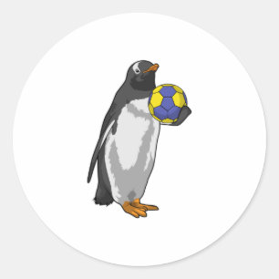 Pegatina Redonda Pingüino en deportes de balonmano