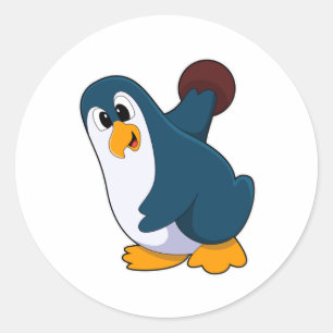 Pegatina Redonda Pingüino en el Bowling con bolas