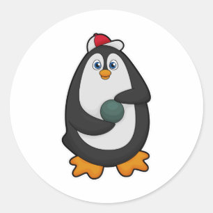 Pegatina Redonda Pingüino en el Bowling con bolas
