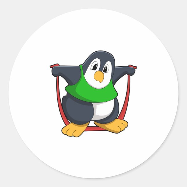 Pegatina Redonda Pingüino en Gimnasio con cuerda para saltar.PNG (Anverso)