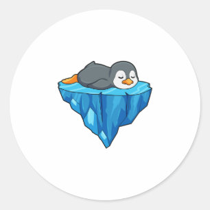 Pegatina Redonda Pingüino en la flota de hielo
