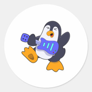 Pegatina Redonda Pingüino en Música con Guitarra