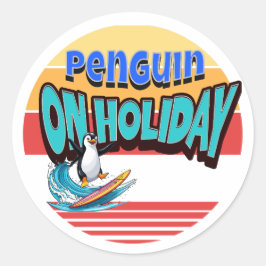 Pegatina Redonda "Pingüino en vacaciones"