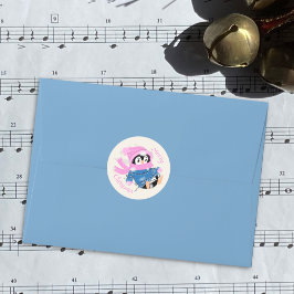 Pegatina Redonda Pingüino enredado en luces pegatinas navideñas