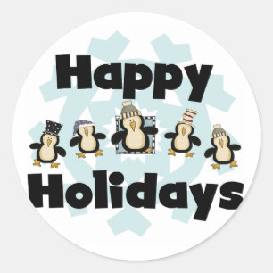 Pegatina Redonda Pingüino Felices Fiestas, camisetas y regalos