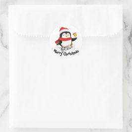 Pegatina Redonda Pingüino Feliz Navidad 