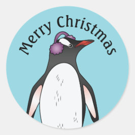 Pegatina Redonda Pingüino Gentoo Adorable con Protección Auditiva s