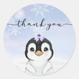 Pegatina Redonda Pingüino Gracias Por Favor