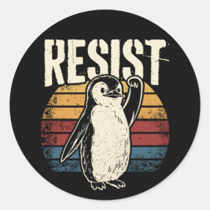 Pegatina Redonda Pingüino gracioso resiste a los pingüinos de Guay