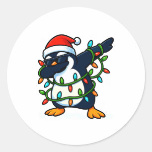 Pegatina Redonda Pingüino haciendo Dabbing Navidad Chicas Luces de