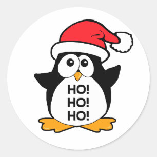 Pegatina Redonda Pingüino Ho Ho Navidades