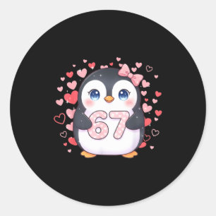 Pegatina Redonda Pingüino Lindo 67 Seis Siete Corazones de San Vale