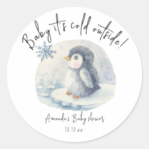 Pegatina Redonda Pingüino lindo ártico - bebe hace frío afuera