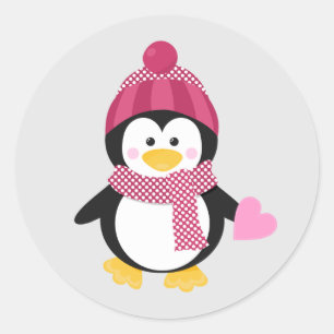 Pegatina Redonda Pingüino lindo con corazón