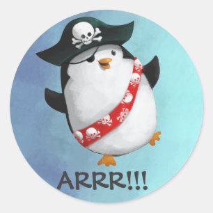 Pegatina Redonda Pingüino lindo del pirata