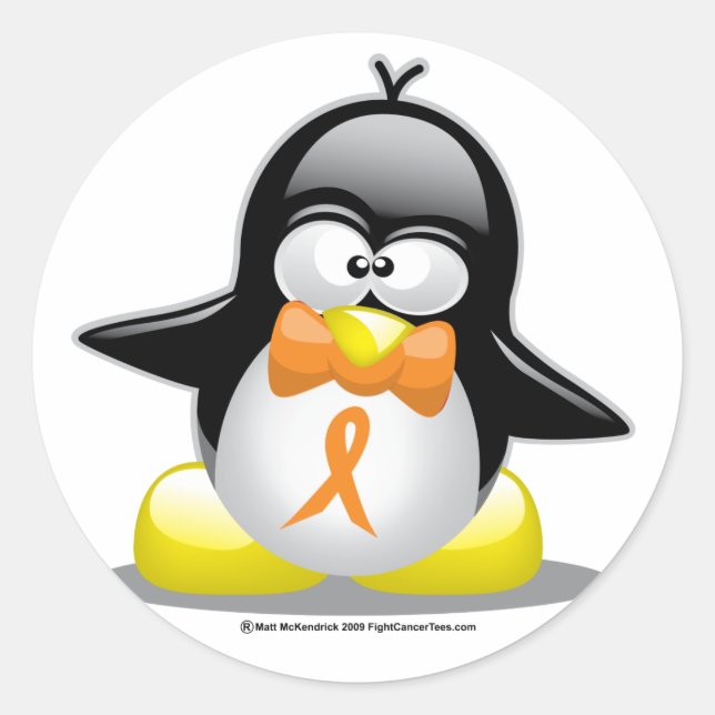 Pegatina Redonda Pingüino naranja Ribbon (Anverso)