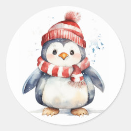 Pegatina Redonda Pingüino navidad