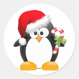 Pegatina Redonda Pingüino navidad