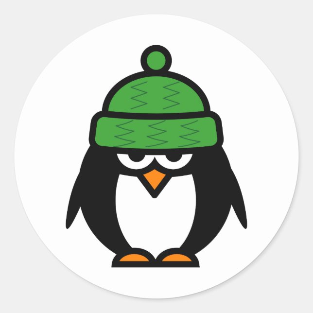 Pegatina Redonda Pingüino navidad con pegatinas personalizados gorr (Anverso)
