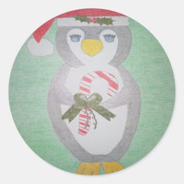 Pegatina Redonda Pingüino Navidades