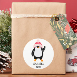 Pegatina Redonda Pingüino Navidades burdos y personalizados en Gorr