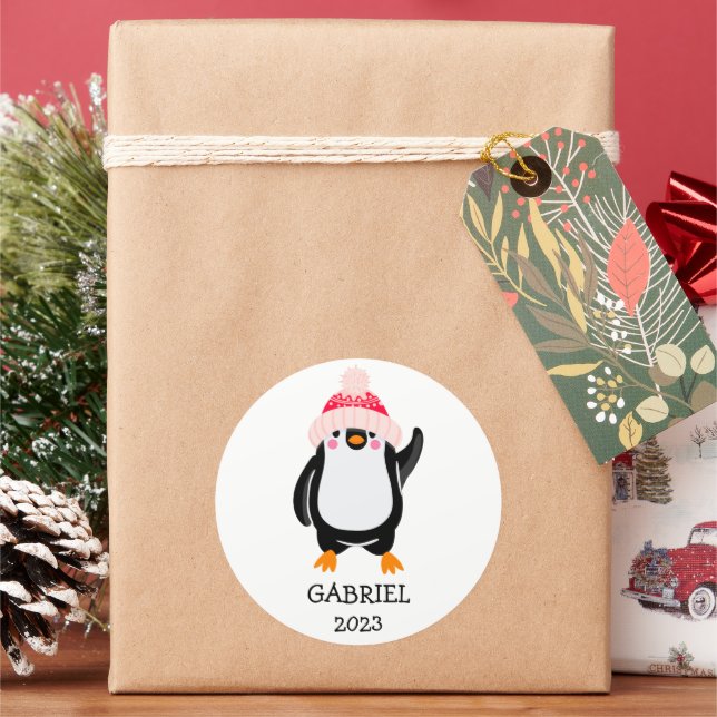 Pegatina Redonda Pingüino Navidades burdos y personalizados en Gorr (Vacaciones)