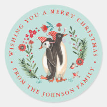 Pinguino navideño lindo nombre azul