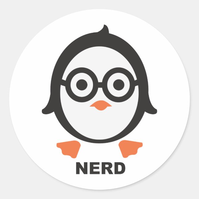 Pegatina Redonda Pingüino - nerd - penguin (Anverso)