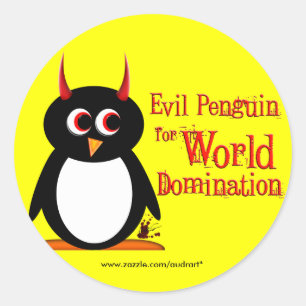 Pegatina Redonda Pingüino para Pegatinas de Dominación Mundial